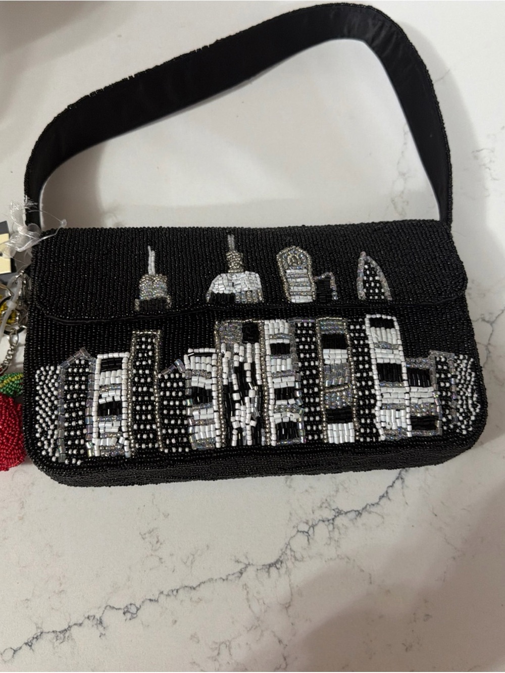 Beaded Black Cityscape Evening Bag